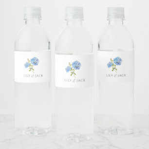 Etiqueta Para Botella De Agua Boda de Hortensia Azul Chic