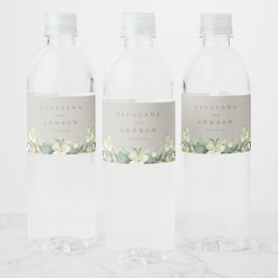 Etiqueta Para Botella De Agua Boda de Invierno Greige Snowberry+Eucalyptus