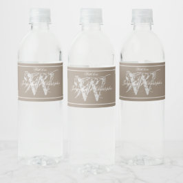 Etiqueta Para Botella De Agua Boda de jardín rústico Bliss Monograma Moda Beige