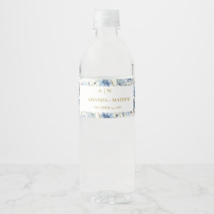 Etiqueta Para Botella De Agua Boda de la floración azul de la marea negra