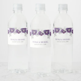 Etiqueta Para Botella De Agua Boda de las flores de color gris morado