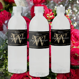 Etiqueta Para Botella De Agua Boda de Moda de B&W&G con guión de nombre de monog