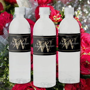 Etiqueta Para Botella De Agua Boda de Moda de B&W&G con guión de nombre de monog