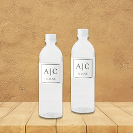 Etiqueta Para Botella De Agua Boda de monograma blanco clásico moderno