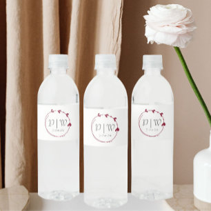 Etiqueta Para Botella De Agua Boda de Monograma de Corona de Corazón Simple Rojo