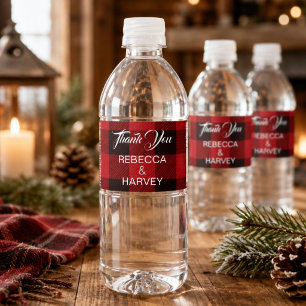 Etiqueta Para Botella De Agua Boda de Navidad de invierno de cuadros de búfalo R
