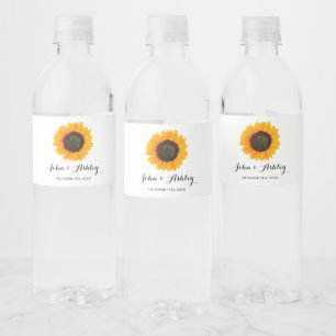 Etiqueta Para Botella De Agua Boda de otoño de girasol acuarela personalizada