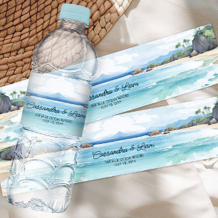 Etiqueta Para Botella De Agua Boda de paisajes marinos de verano en la playa con
