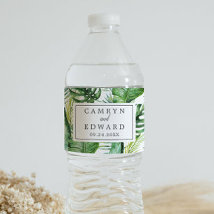 Etiqueta Para Botella De Agua Boda de palmas tropicales salvajes
