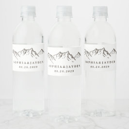 Etiqueta Para Botella De Agua Boda de pino de color de agua elegante de montaña