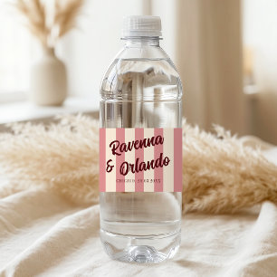 Etiqueta Para Botella De Agua Boda de rayas rosadas retro de Borgoña