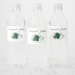 Etiqueta Para Botella De Agua Boda de Rosas rusos de verde esmeralda y sabio
