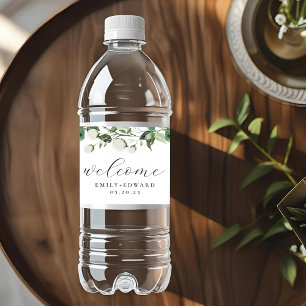 Etiqueta Para Botella De Agua Boda de Verde Salvia y Floral Blanco Bienvenida