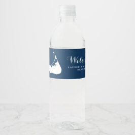 Etiqueta Para Botella De Agua Boda del mapa de la isla Navy Nantucket