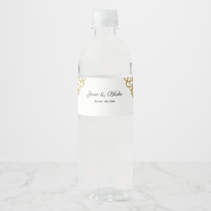 Etiqueta Para Botella De Agua Boda del patrón de Petal dibujado a mano con oro