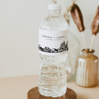 Etiqueta Para Botella De Agua Boda del Skyline de Chicago