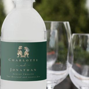 Etiqueta Para Botella De Agua Boda del tema de los dinosaurios Verde oscuro