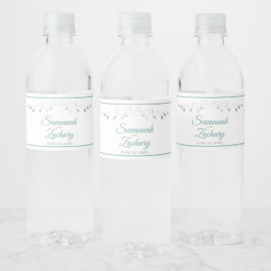 Etiqueta Para Botella De Agua Boda elegante vintage con borde gris y verde