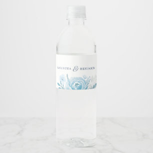 Etiqueta Para Botella De Agua Boda floral azul acuarela personalizada
