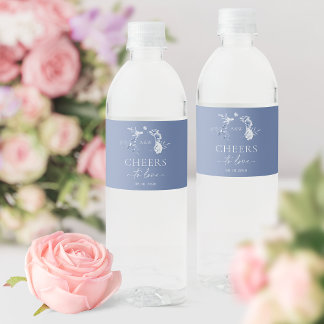 Etiqueta Para Botella De Agua Boda Floral Azul Dusty | Saludos a amar