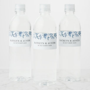 Etiqueta Para Botella De Agua boda floral azul polvoriento
