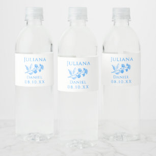 Etiqueta Para Botella De Agua Boda floral azul y blanco Frascos de agua