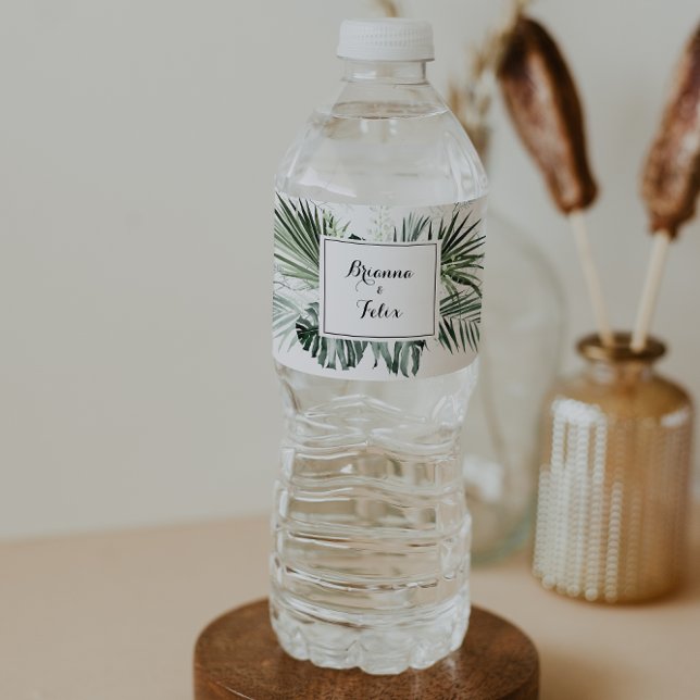 Etiqueta Para Botella De Agua Boda floral blanca de vegetación tropical (Subido por el creador)