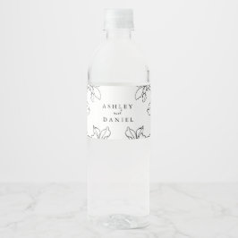 Etiqueta Para Botella De Agua Boda floral blanco y negro moderno