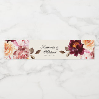 Etiqueta Para Botella De Agua Boda Floral Burgundy Watercolor