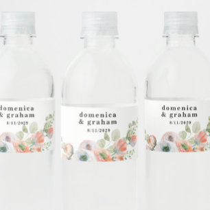 Etiqueta Para Botella De Agua Boda Floral de Coral Romántica