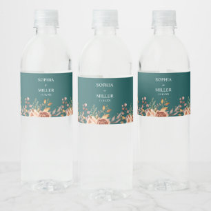 Etiqueta Para Botella De Agua Boda floral de terracota acuarela azul verdoso oto