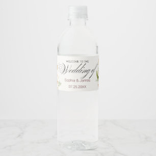 Etiqueta Para Botella De Agua Boda floral dorada geométrica con rubor