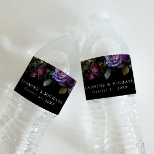 Etiqueta Para Botella De Agua Boda floral gótica malhumorada púrpura