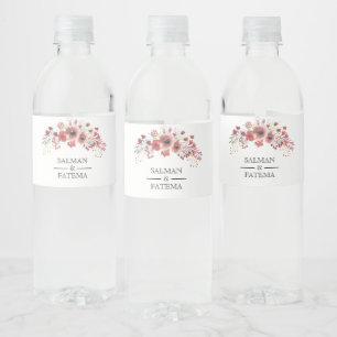 Etiqueta Para Botella De Agua Boda floral rosa marrón