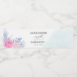 Etiqueta Para Botella De Agua Boda floral Rosa Rubor Dusty Blue Eucalyptus
