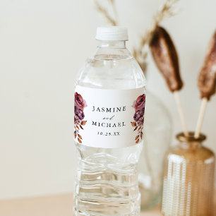 Etiqueta Para Botella De Agua Boda floral Rustic Autumn Marsala