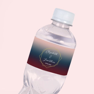 Etiqueta Para Botella De Agua Boda geométrico Rubor Ombre de la Marina de Borgoñ