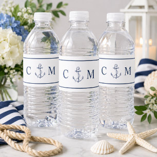 Etiqueta Para Botella De Agua Boda Inicial Ancla Azul Náutico
