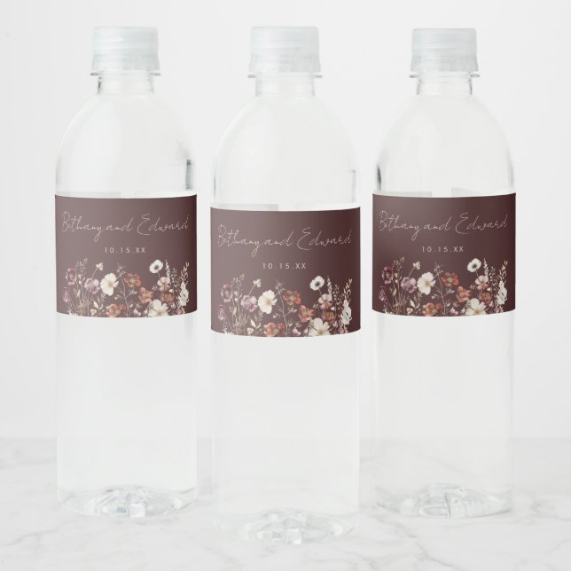 Etiqueta Para Botella De Agua Boda marrón floral elegante de otoño (Botellas)