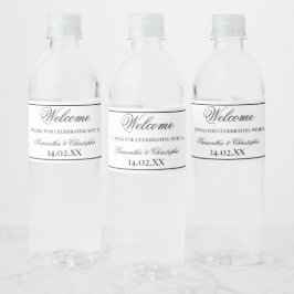 Etiqueta Para Botella De Agua Boda Minimalista simple negro y blanco elegante