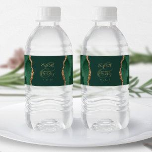 Etiqueta Para Botella De Agua Boda Moderna Esmeralda Verde Oro Ágata