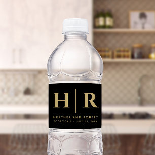 Etiqueta Para Botella De Agua Boda Monograma Novia Personalizado moderna y Groom