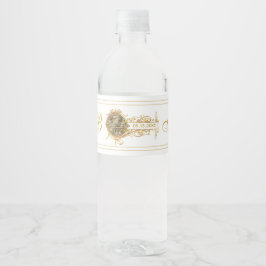 Etiqueta Para Botella De Agua Boda Monogramado Vintage White Gold