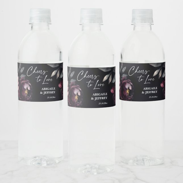 Etiqueta Para Botella De Agua Boda moody peonías oscuras personalizadas (Botellas)