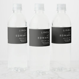 Etiqueta Para Botella De Agua Boda Negra Tradicional Minimalista Moderna