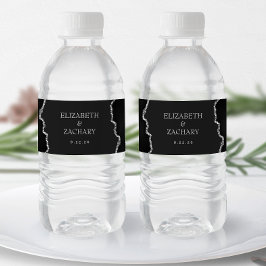 Etiqueta Para Botella De Agua Boda oscura con brillo de plata y ágata