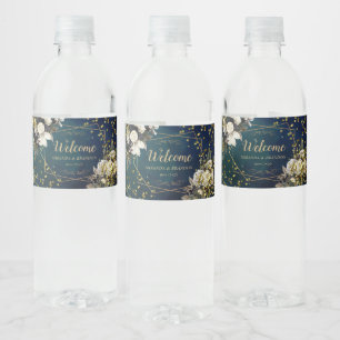 Etiqueta Para Botella De Agua Boda Romántico Floral Gold Wreath