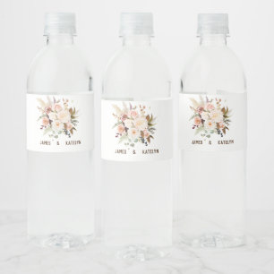 Etiqueta Para Botella De Agua Boda Rosa/Flores blancas de color suave Boho