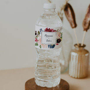 Etiqueta Para Botella De Agua Boda ruso de caligrafía moderna de Borgoña en otoñ