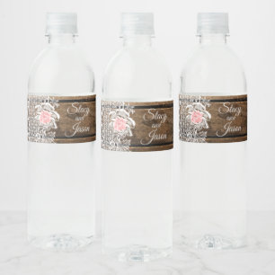 Etiqueta Para Botella De Agua Boda Rustic Barn Wood & Lace